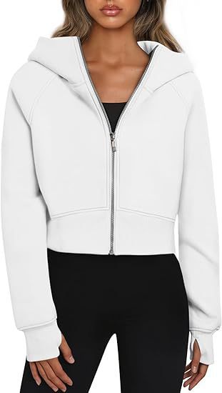 Damen cropped Kapuzenpullover mit Reißverschluss und elastischem Bund WW