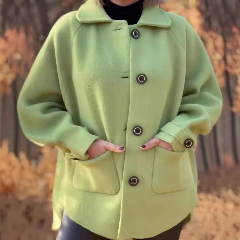Damen modische und warme Wollejacke mit praktischen Taschen WW