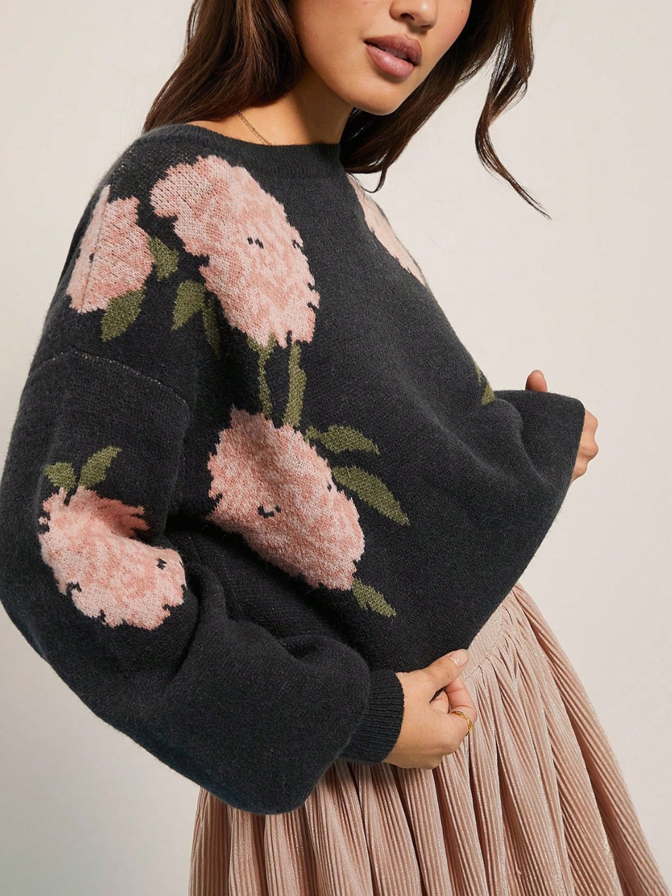 Damen Pullover mit floralem Muster und lässigem Schnitt WW