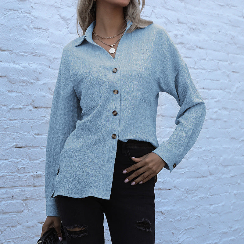 Damen Strukturierte Bluse mit Knopfdetail und Brusttaschen WW