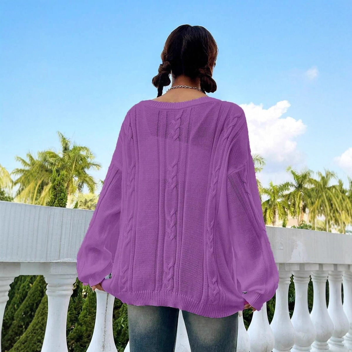 Damen Strickpullover mit asynchronem Schnitt und lockerem Fall WW