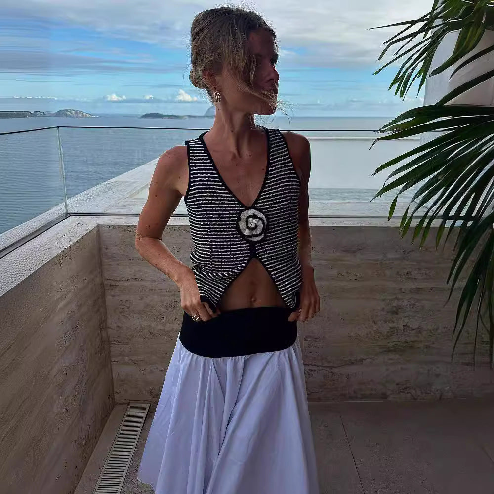 Damen Retro gestreiftes Top mit körpernaher Passform WW