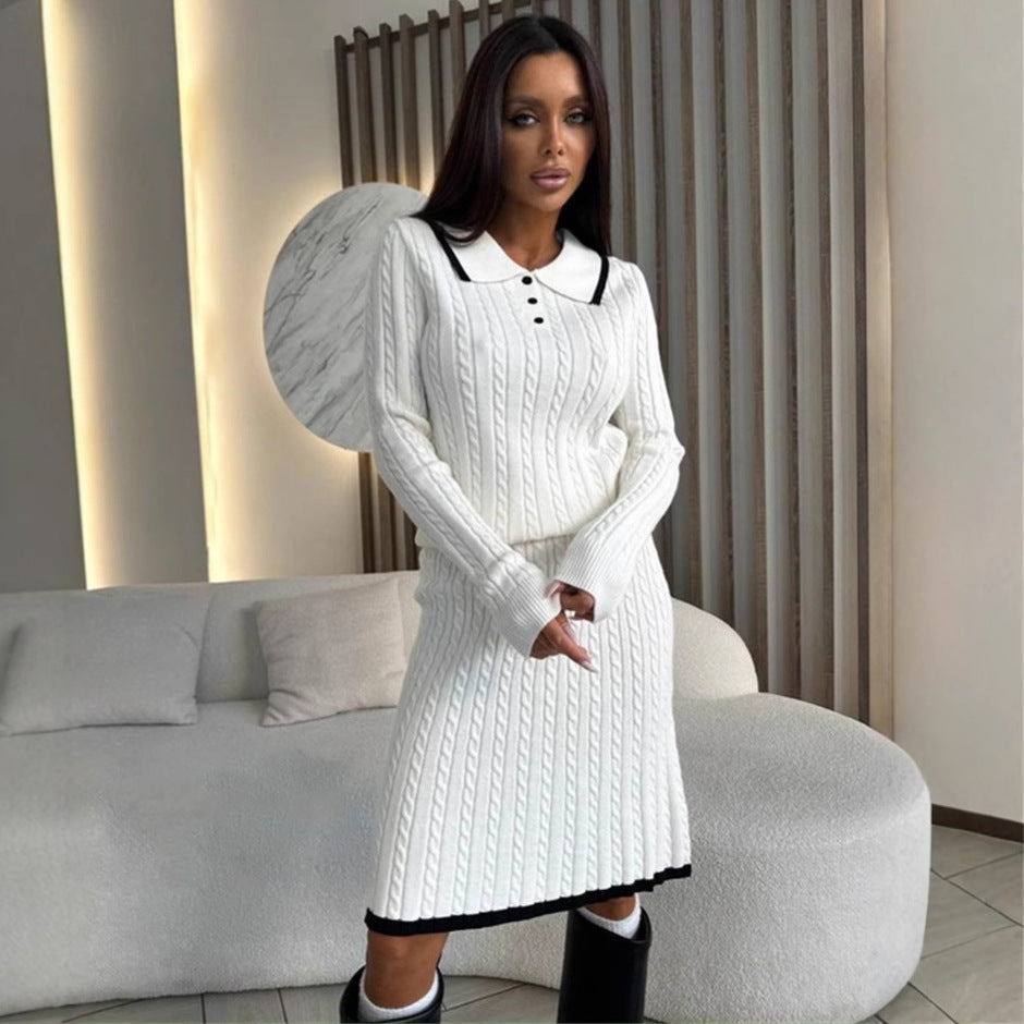 Damen Strickkleid mit hochgeschlossenem Kragen und Knopfleiste WW