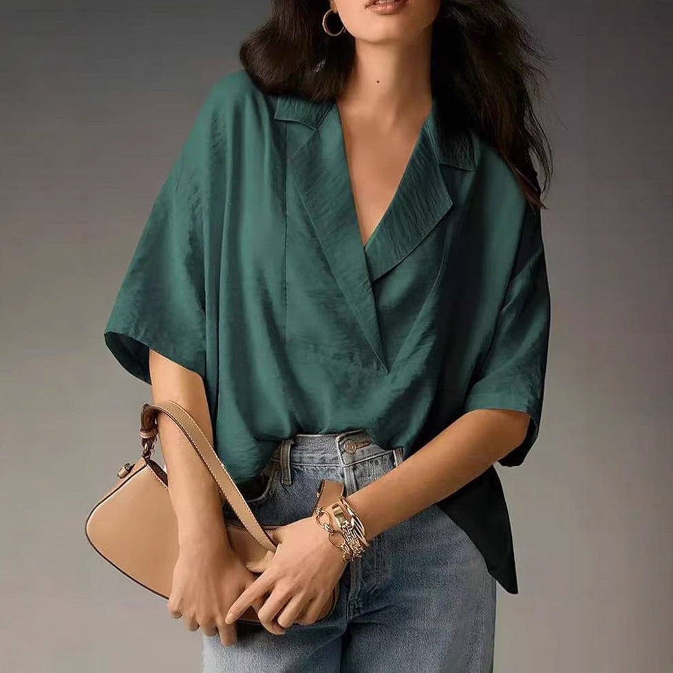 Damen lässige Oversize-Bluse mit modernem Schnitt und V-Ausschnitt WW