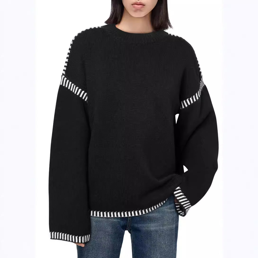 Damen lässiger Pullover mit strukturiertem Detail und seitlichem Schlitz WW
