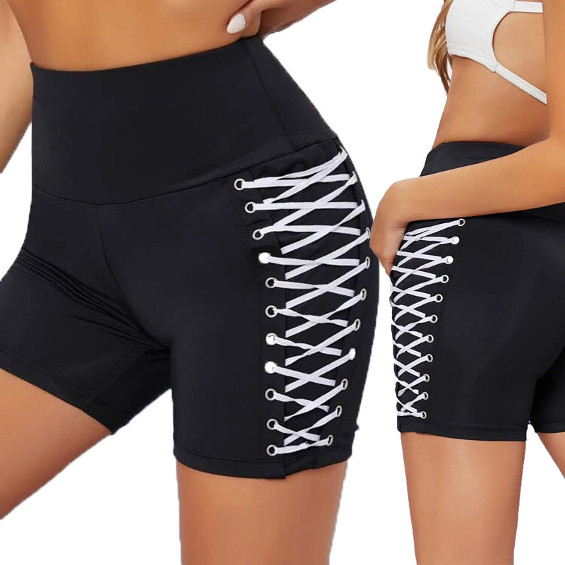Damen Hochtaillierte Trainingsshorts mit dekorativem Schnürdesign WW