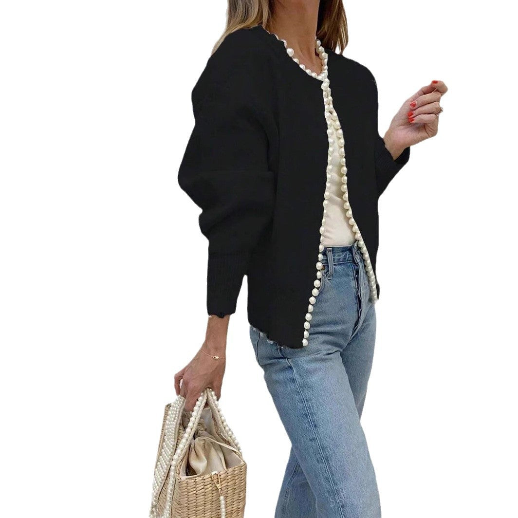 Damen Elegante Strickjacke mit Perlenverzierung WW