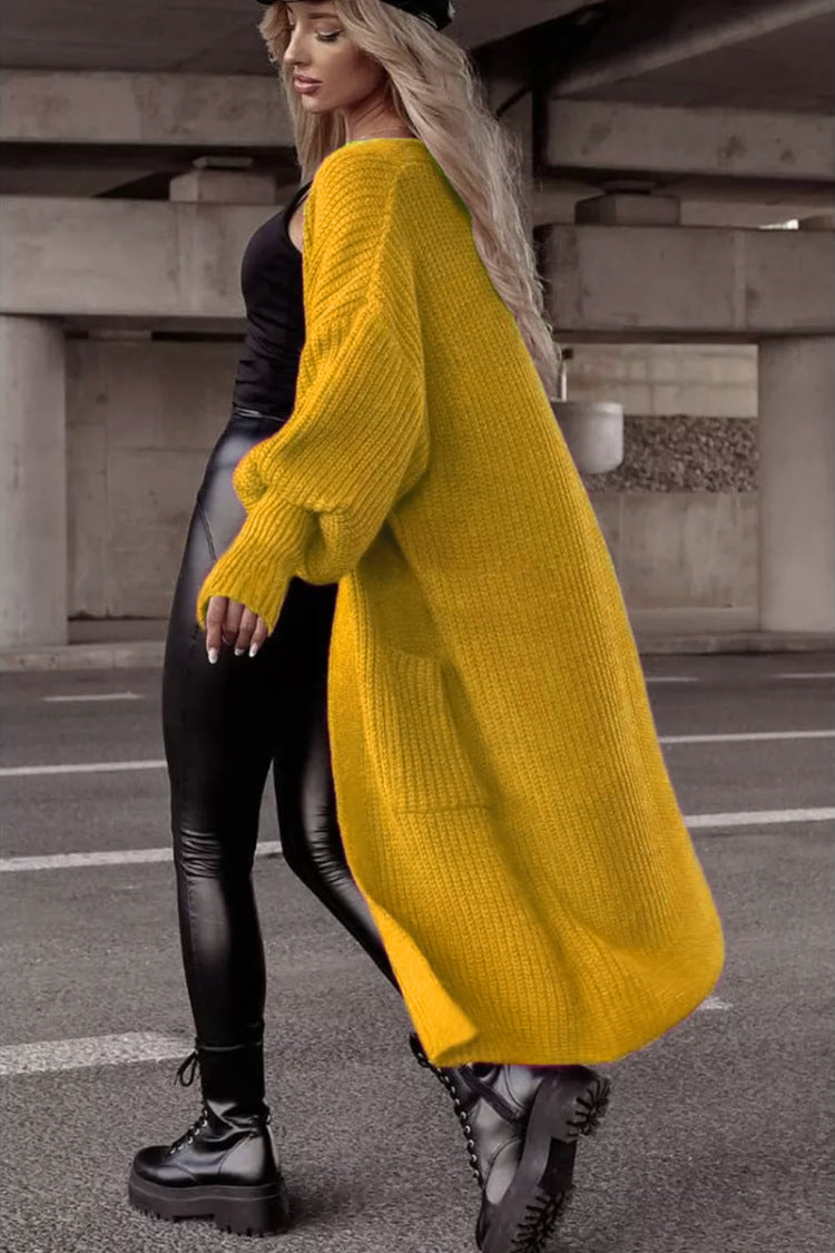 Damen Langer Strickcardigan mit tieferem Rückensaum und lässigem Schnitt WW