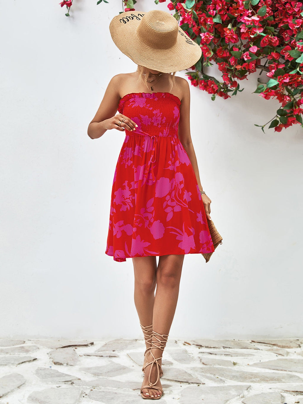 Damen Sommerliches Strapless Kleid mit floralen Mustern WW