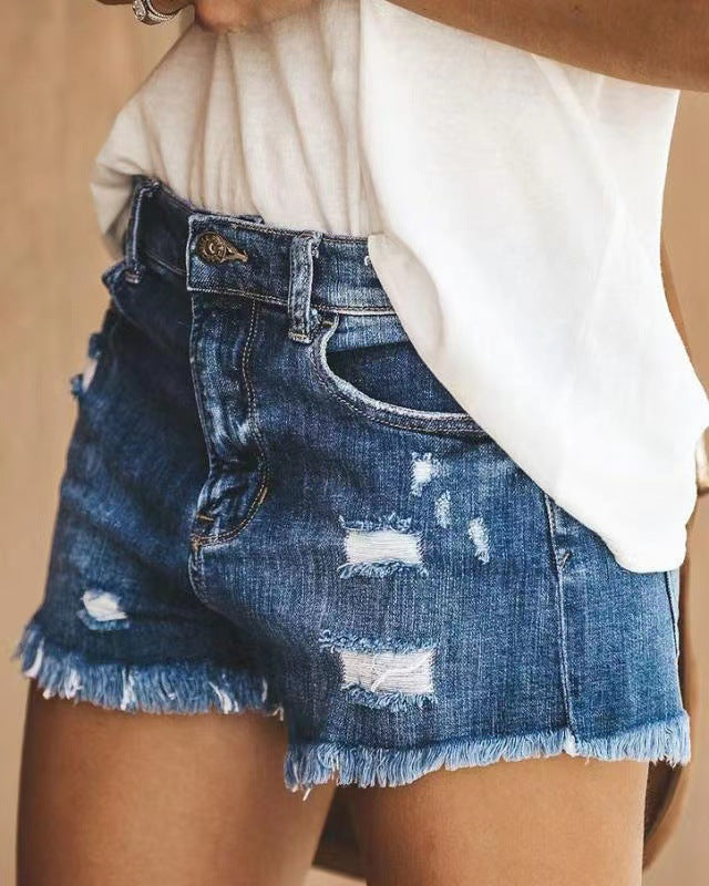 Damen Jeanshotpants im lässigen Destroyed-Look mit Fransen WW