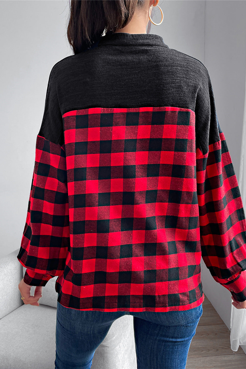 Damen Pullover mit Karomuster und modernem Stehkragen WW