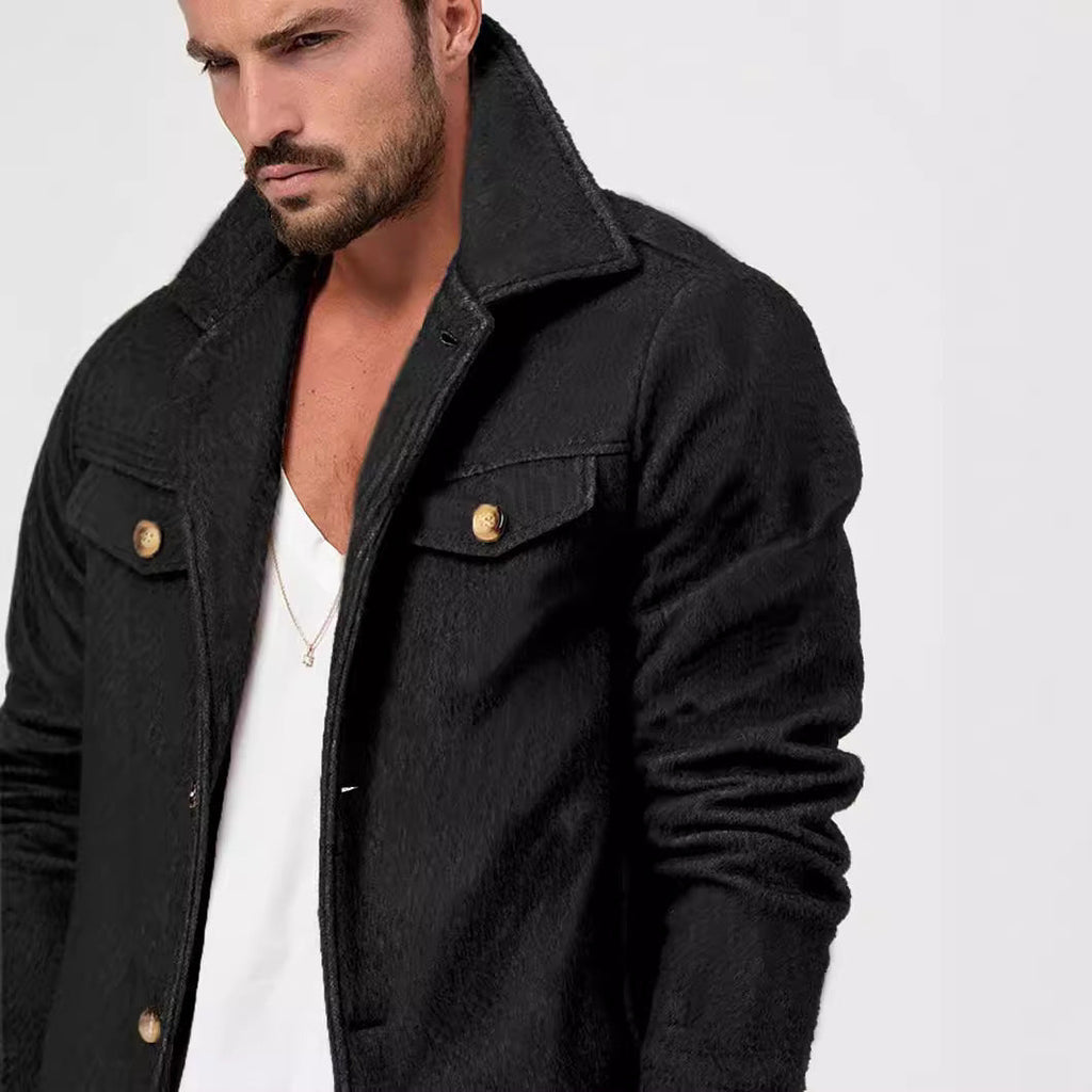 Herren Trendige Baumwolljacke mit goldfarbenen Knöpfen und aufgesetzten Taschen WW