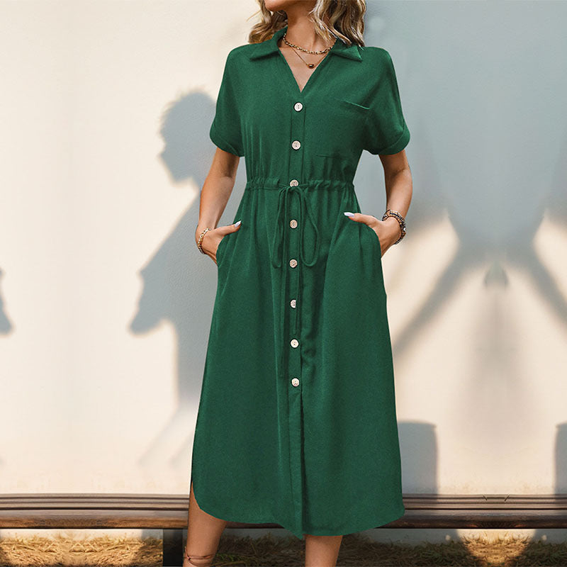 Damen Hemdblusenkleid mit taillierbarem Kordelzug und Knopfleiste WW