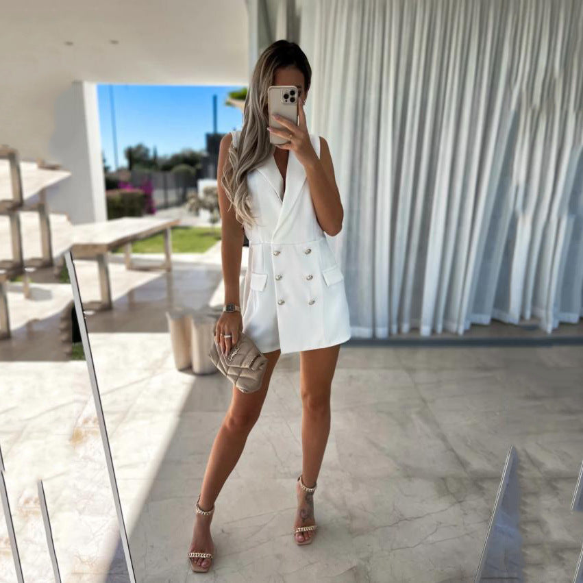 Damen elegantes Blazer-Kleid mit doppelt gearbeiteten Knöpfen und Eingrifftaschen WW