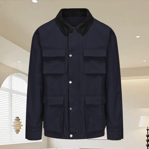 Herren modische Utility-Jacke mit mehreren praktischen Taschen und Kunstfellkragen WW