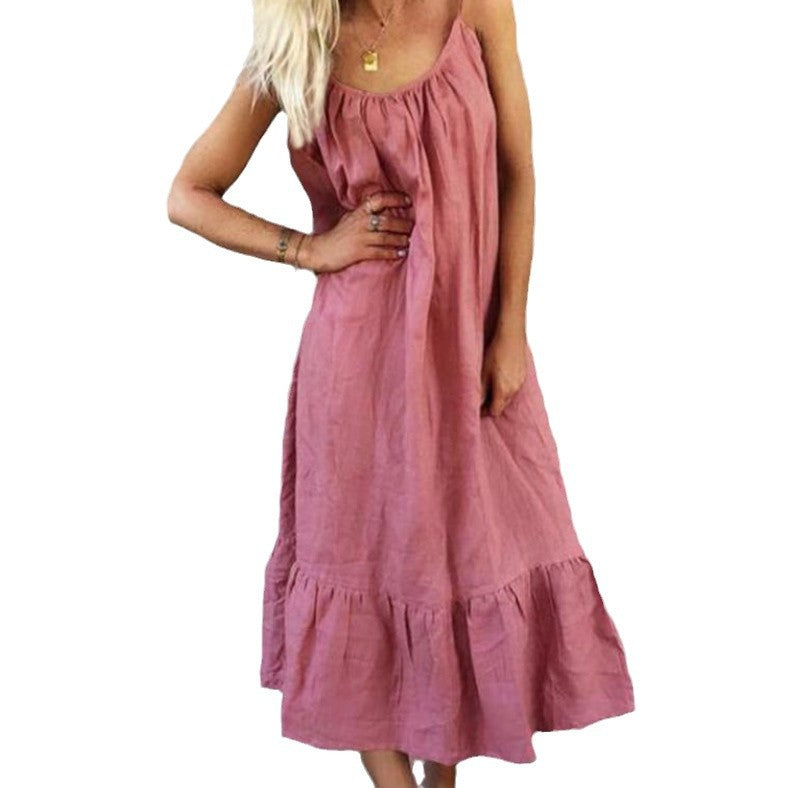 Damen leicht fließendes Spaghettiträgertop Maxikleid mit Rüschensaum WW