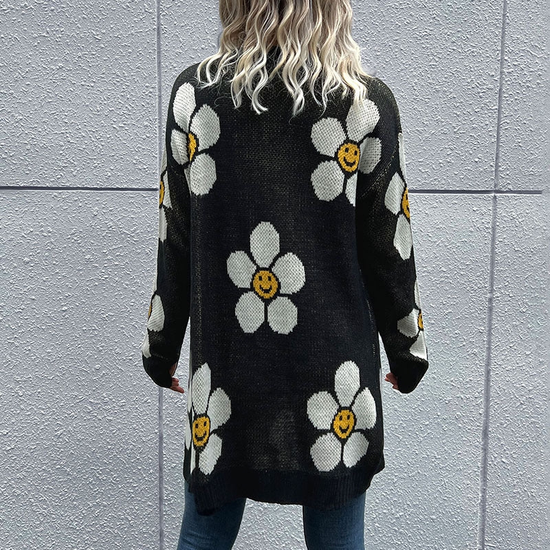 Damen Strickjacke mit floralen Mustern und lässigem Design WW