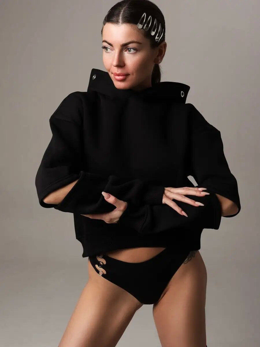 Damen modischer cropped Hoodie mit lässigem Schnitt und praktischen Details WW