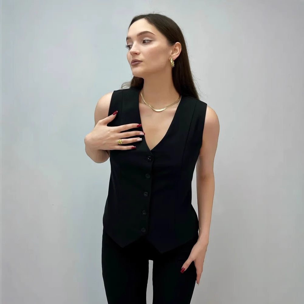 Damen ärmellose Bluse mit Knopfleiste WW
