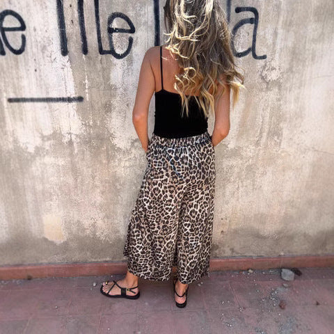 Damen Schlaghose mit modernem Leopardenmuster und hoher Taille WW