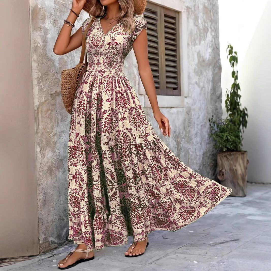 Damen Maxikleid im Vintage-Stil mit V-Ausschnitt und ärmellosem Design WW