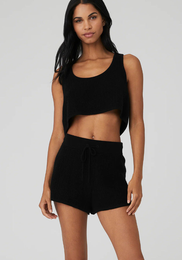 Damen lässiges Crop-Top und Shorts Set aus atmungsaktiver Baumwolle WW