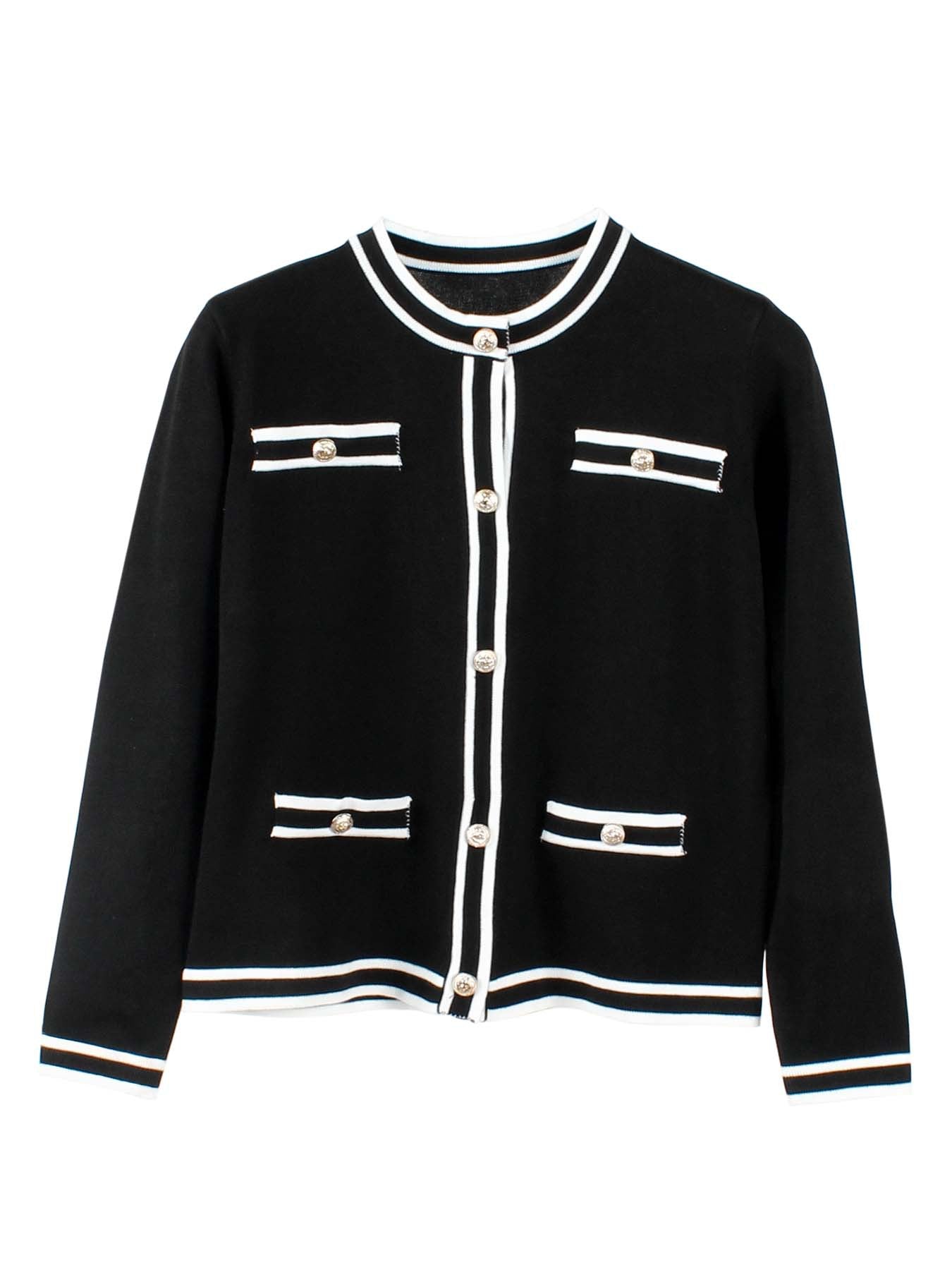 Damen Strickjacke mit goldenen Knopfdetails und Streifenmuster WW