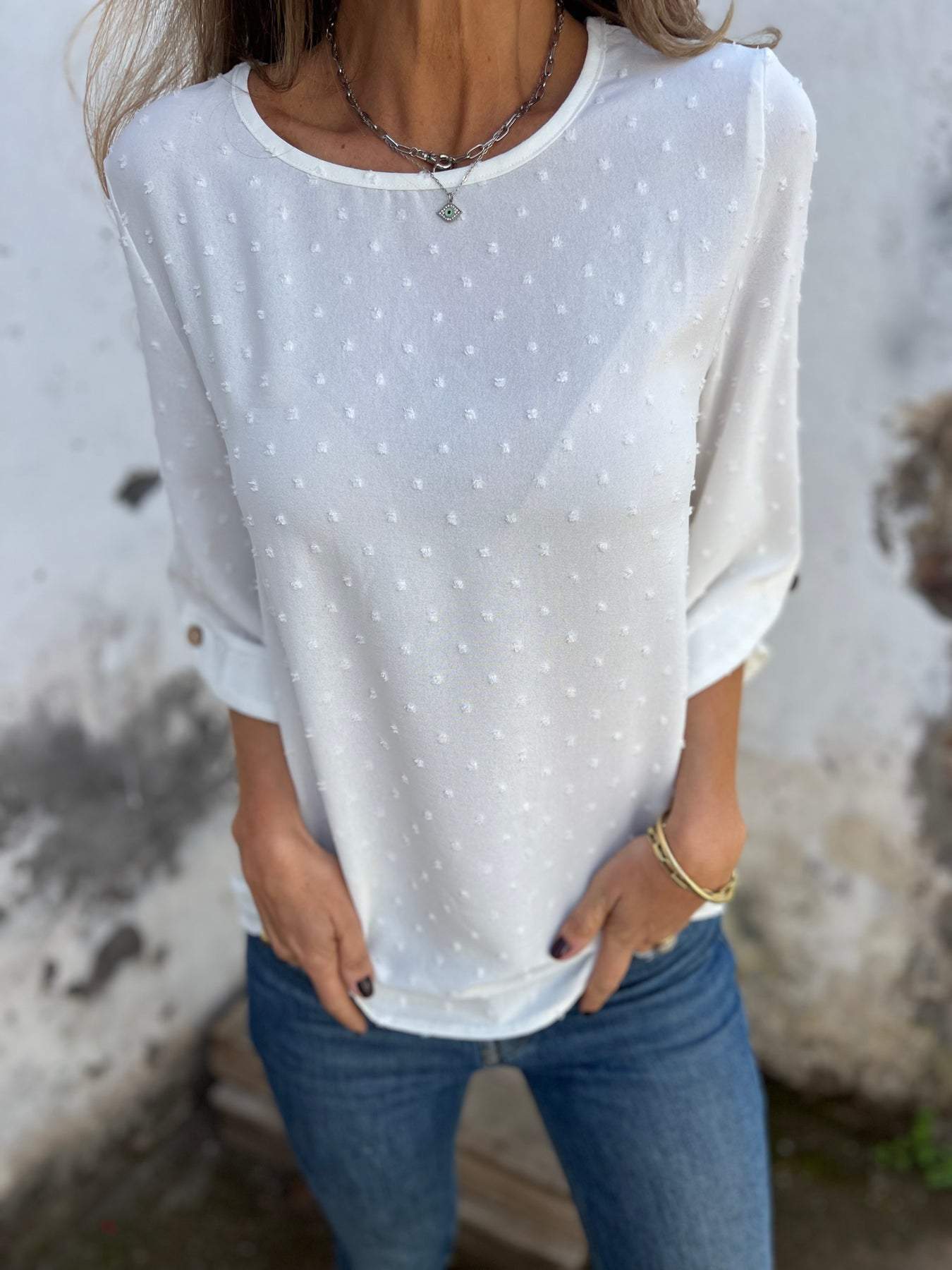 Damen lässige Bluse mit strukturiertem Stoff WW
