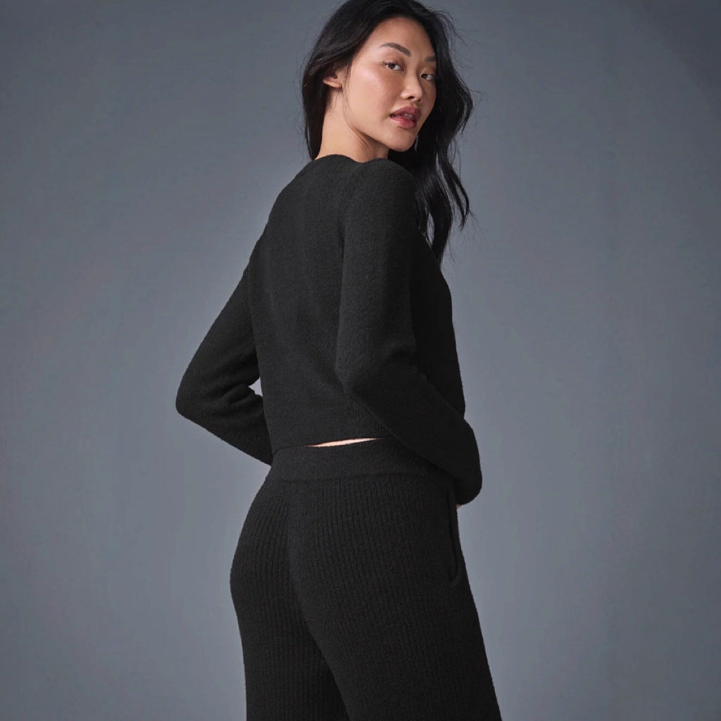 Damen kuscheliger cropped Cardigan mit Knopfleiste und langen Ärmeln WW
