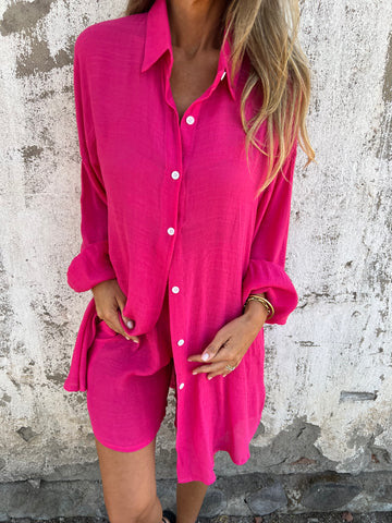 Damen lange Bluse mit durchgehender Knopfleiste und lässigem Schnitt WW