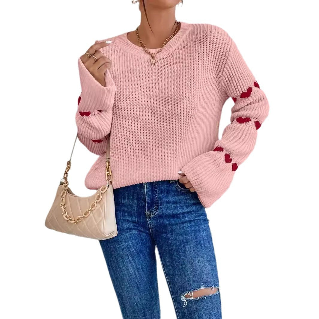 Damen kuscheliger Strickpullover mit modellierenden Ärmeln und Herzmotiv WW