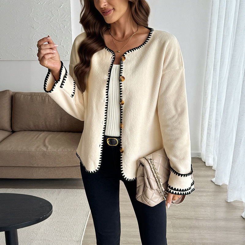 Damen modischer Cardigan mit kontrastierendem Abschluss WW