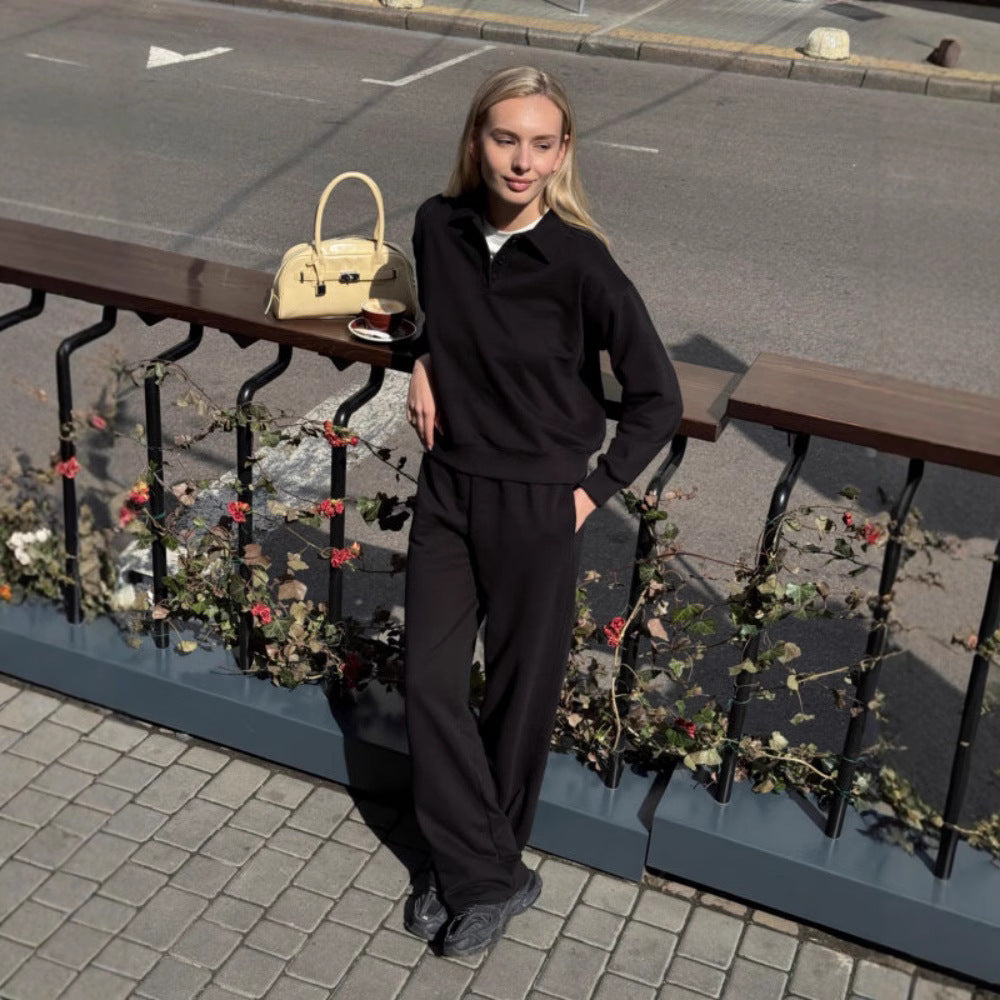 Damen lässiger Pullover mit Kragen und bequemen Sporthosen WW