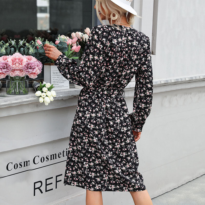 Damen Midi-Kleid mit floralem Design und taillierbarem Gürtel WW