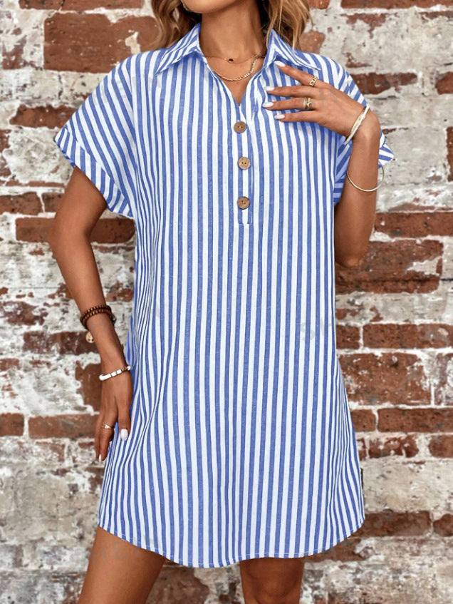 Damen lässiges Hemdkleid mit Streifenmuster WW