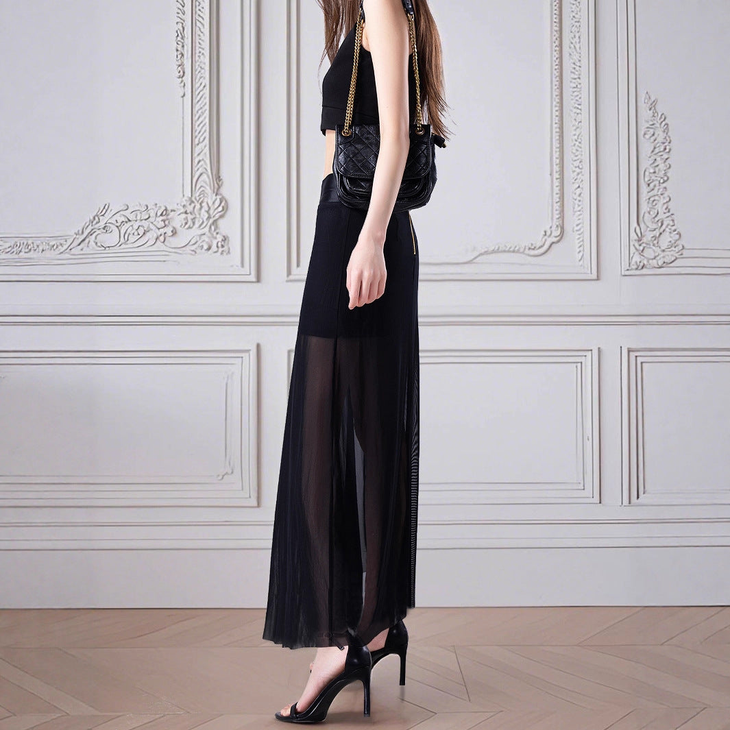 Damen Eleganter Maxiröcke mit transparenter Oberlage WW