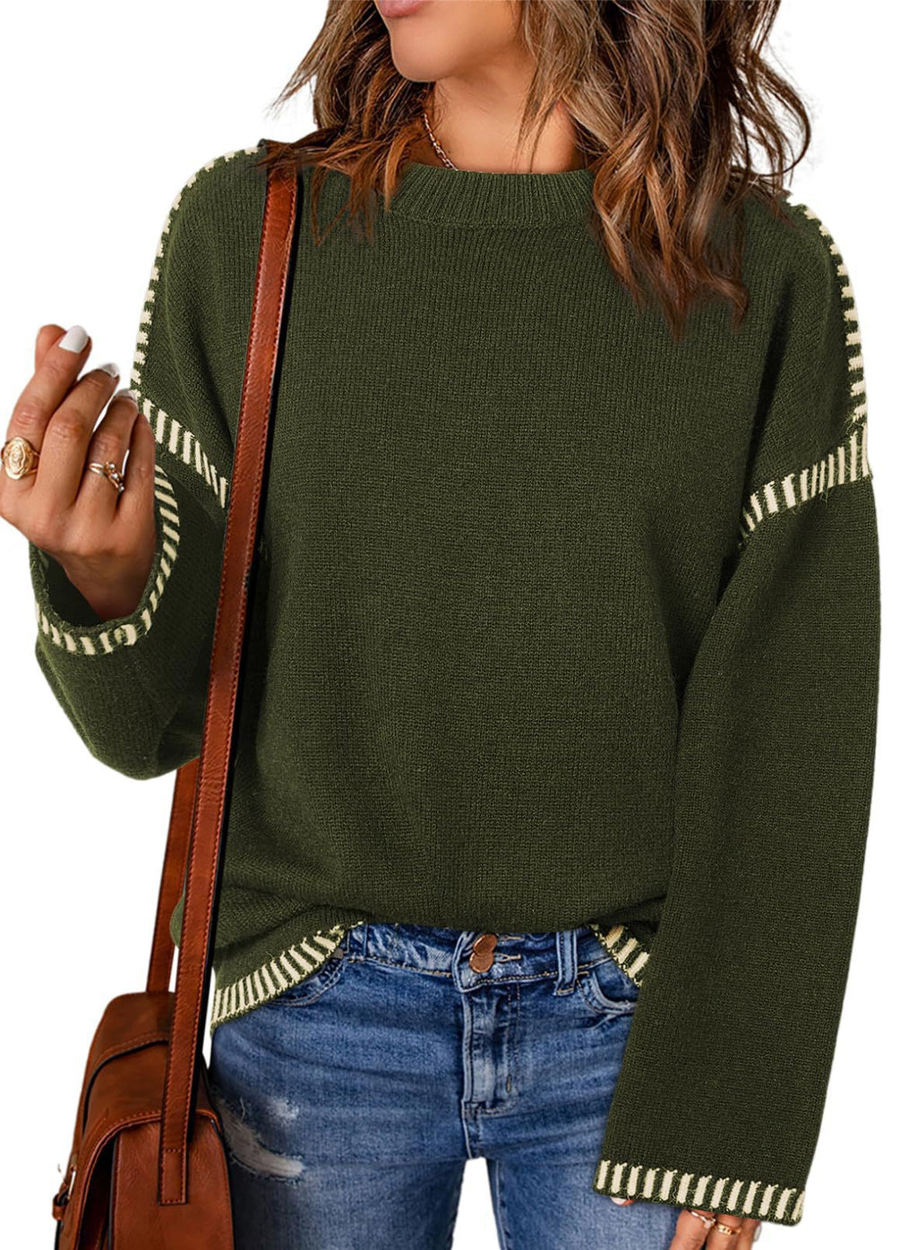 Damen modischer Pullover mit kontrastierenden Ärmelabschlüssen und legerem Schnitt WW