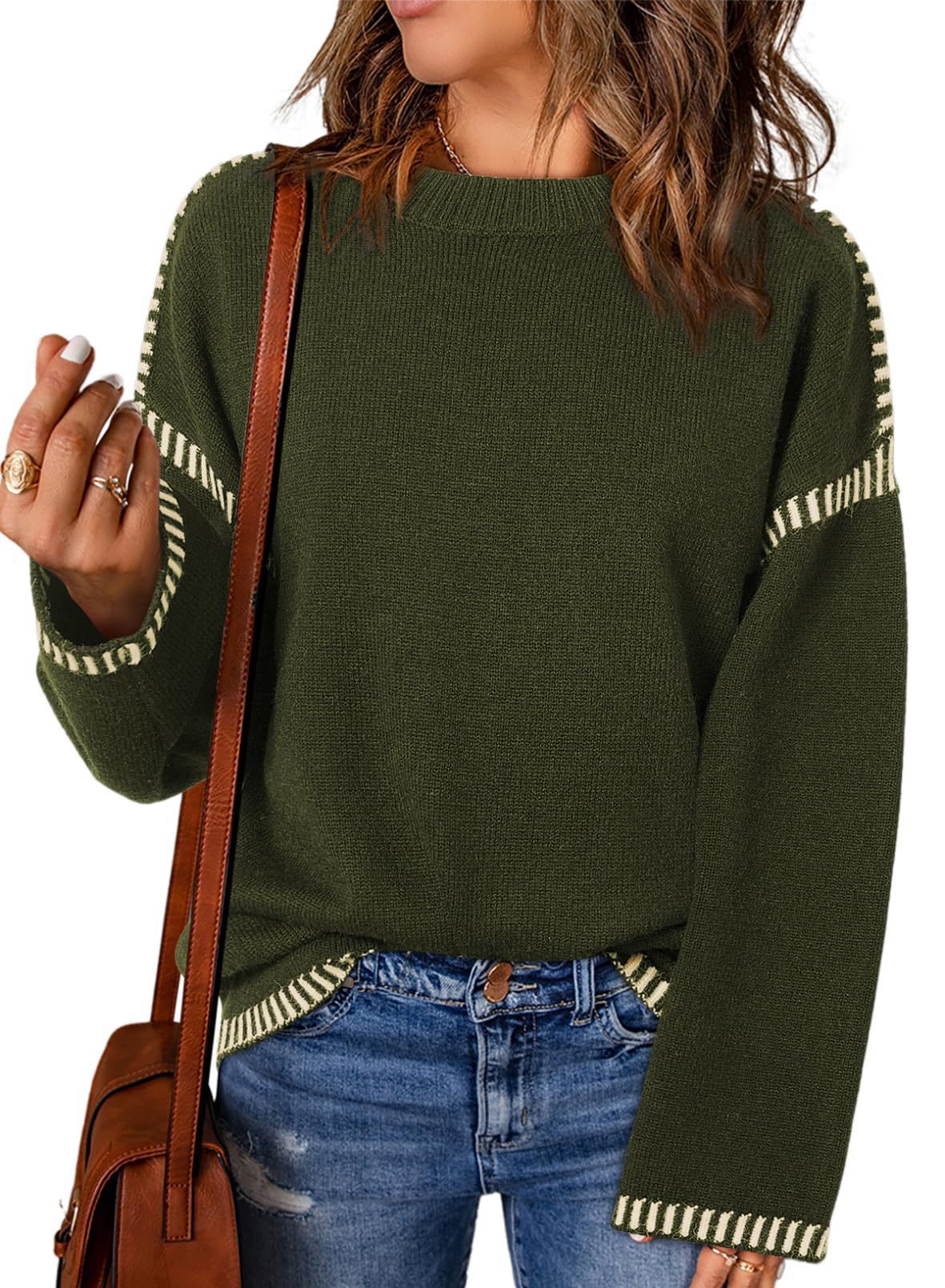 Damen modischer Pullover mit kontrastierenden Ärmelabschlüssen und legerem Schnitt WW