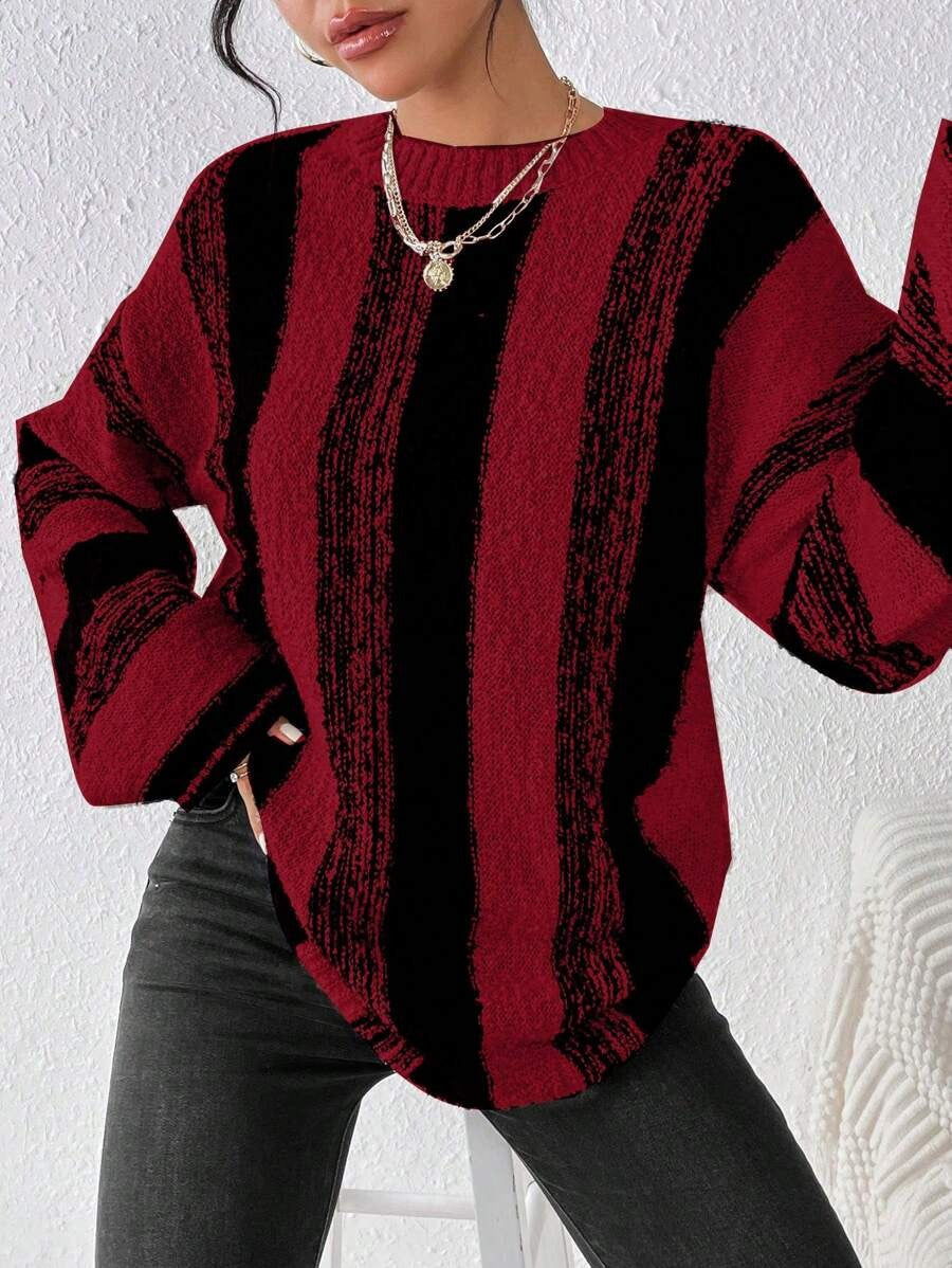Damen Grober Strickpullover mit auffälligem Streifenmuster und lockerer Passform WW