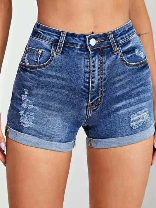 Damen Jeans-Shorts im Vintage-Stil mit hohem Bund und distressed Details WW