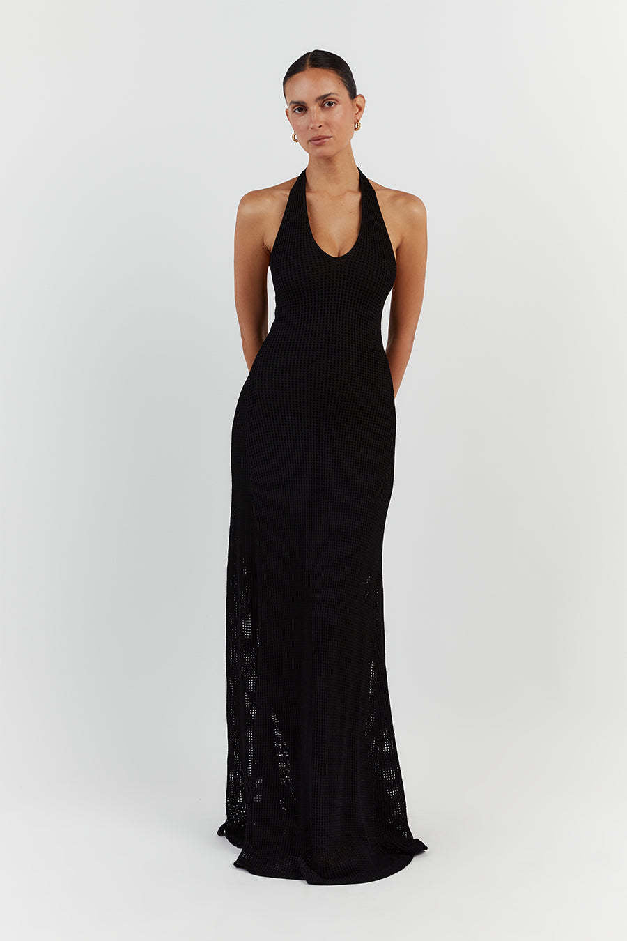 Damen Maxikleid aus feinem Netzstrick mit tiefem V-Ausschnitt WW