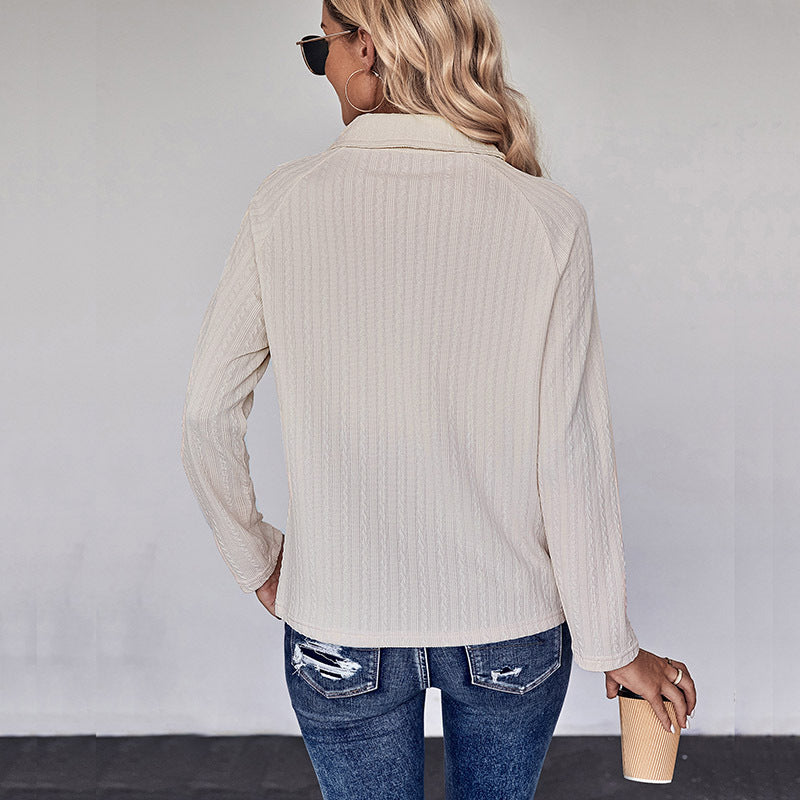Damen Strickpullover mit modernem Kragen und Knopfleiste WW