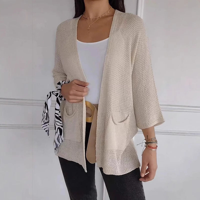 Damen lässige Strickjacke mit offener Vorderseite und praktischen Taschen WW