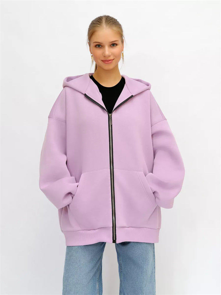 Damen lässiger Oversized Zip-Hoodie mit tiefen Taschen WW