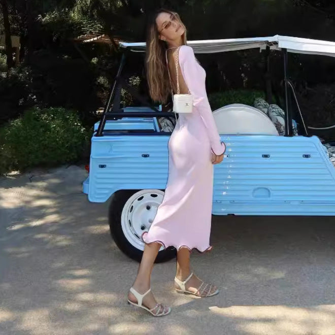 Damen Elegantes Sommerkleid mit raffinierten Ausschnitten und Wellenmuster WW