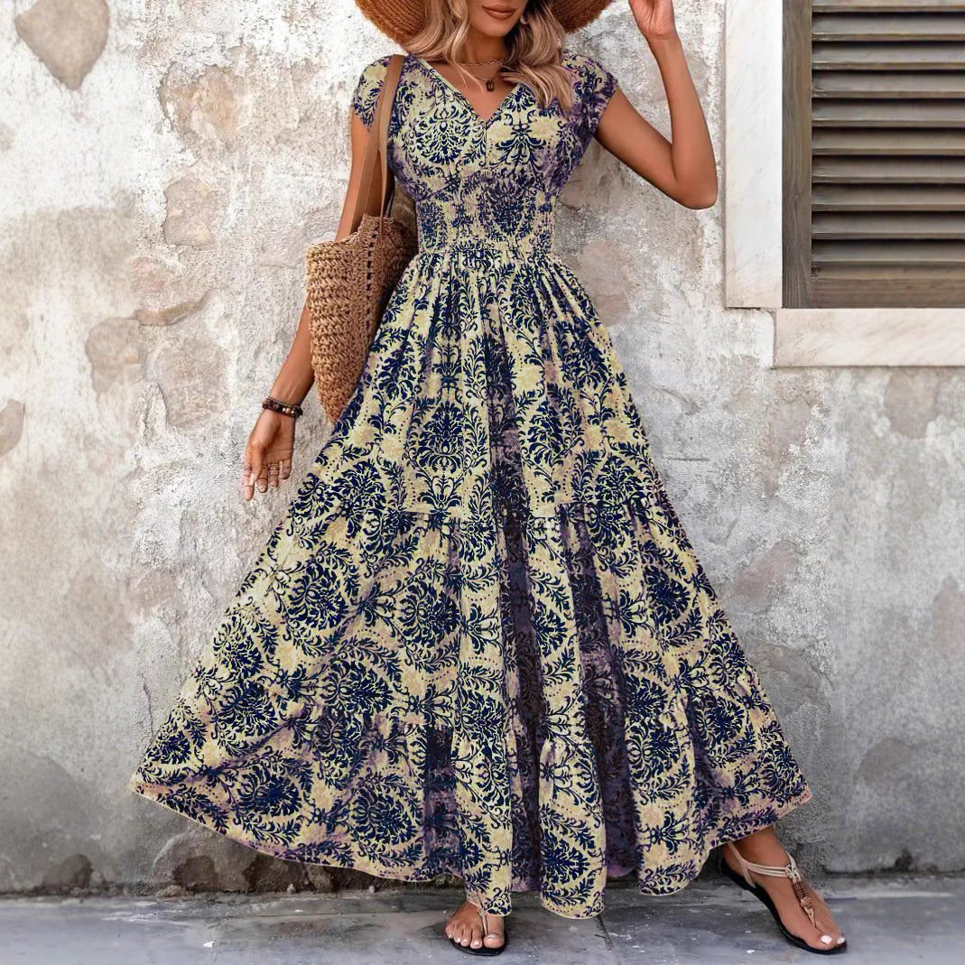 Damen Maxikleid im Vintage-Stil mit V-Ausschnitt und ärmellosem Design WW