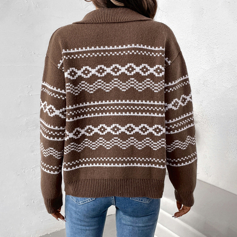 Damen Strickjacke mit braunem Muster WW