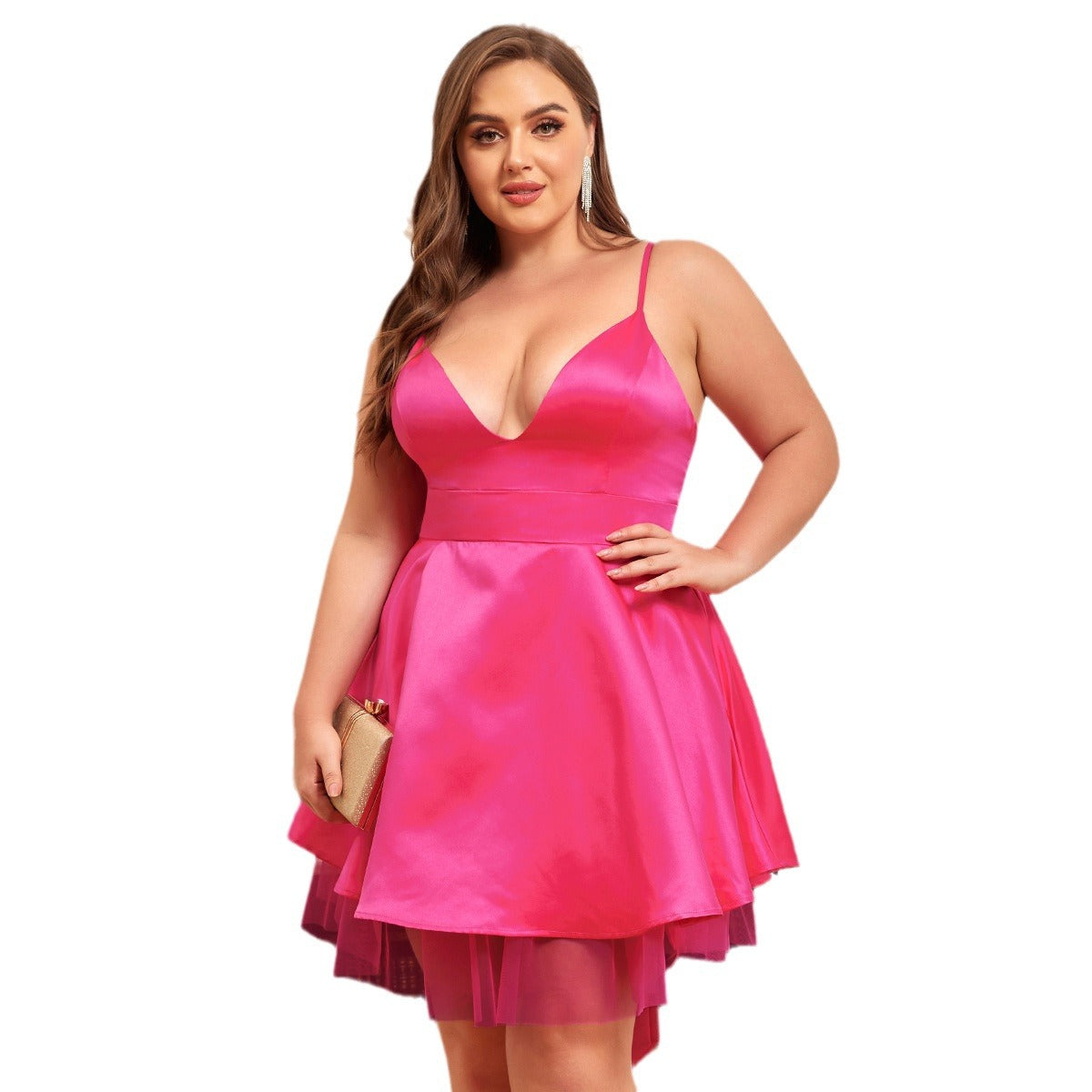 Damen Abendkleid mit tiefem V-Ausschnitt und schwingendem Tüllrock WW