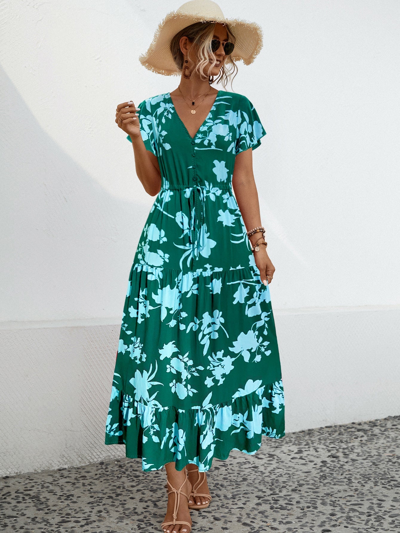 Damen Maxikleid mit vorderem Schlitz und floralem Design WW