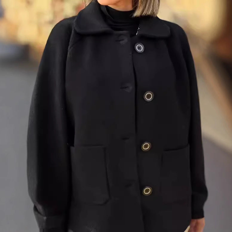 Damen modische und warme Wollejacke mit praktischen Taschen WW